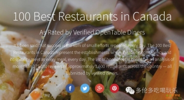 2016年度加拿大100佳餐厅榜单 一家家走起！